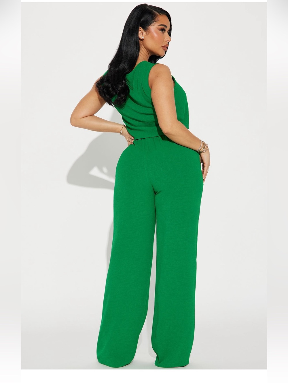 Sleeveless Crop Top & Wide-Leg Pants Set - Green - Picture 3 of 3